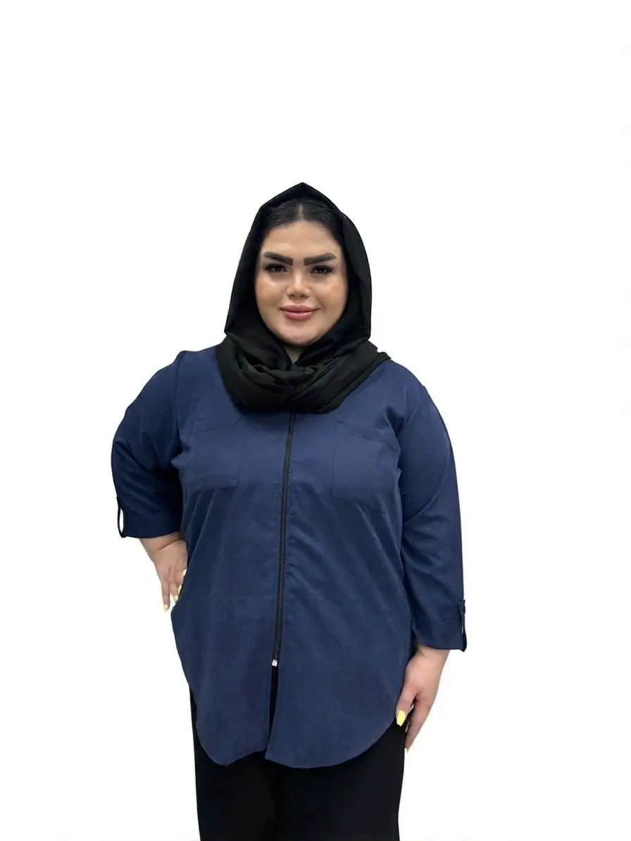 شومیز مانتویی سایز بزرگ زنانه زیپ دار یقه شکاری